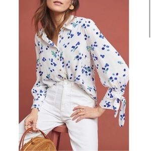 Anthropologie Maeve Blouse Top | Blue Blueberry Floral Shirt | Size:US 8